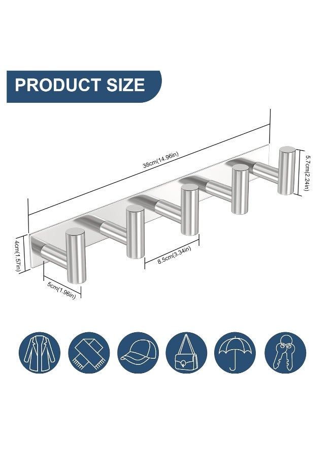 Coat Rack Wall Mounted, 5 T Shaped Wall Hooks for Hanging, Heavy Duty Stainless Steel Coat Hook Rail for Hat Towel Robes in Bathroom Kitchen Mudroom Entryway (Silver, 1 Pack) - Image 3